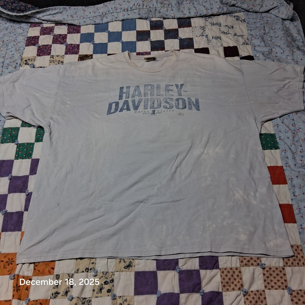 * Harley Davidson Motorcycles T Shirt Size‎ 3XL Blue Bleach Stained Crew Neck